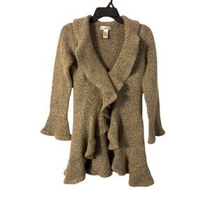 Susan Bristol Partial Wool Ruffle Grey Sweater Jacket Womens Size Small